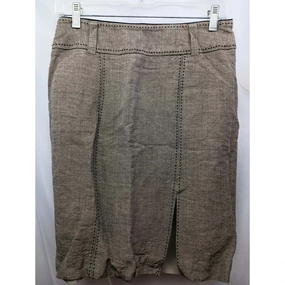 White house black market size 4 brown black linen midi skirt church formal work